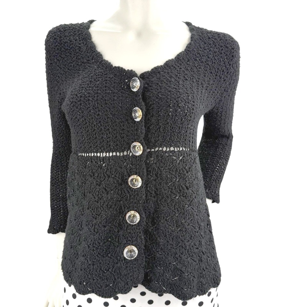 Vintage Crochet Button Down Cardigan Long Sleeve Handmade Bohemian Whimsigoth  S